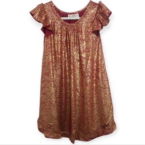 Dot Dot Smile Girls Size 3T 4T 3/4 Dress Burgundy Gold Foil Swing Dress